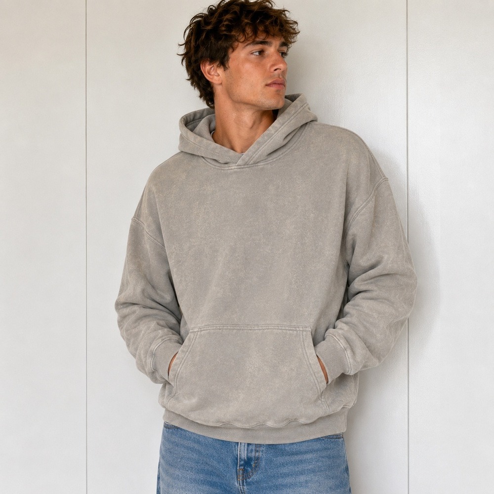 Hollister Hoodie Mens XS tan Boxy Fit Faded Wash Street Style Y2K gorpcore skate